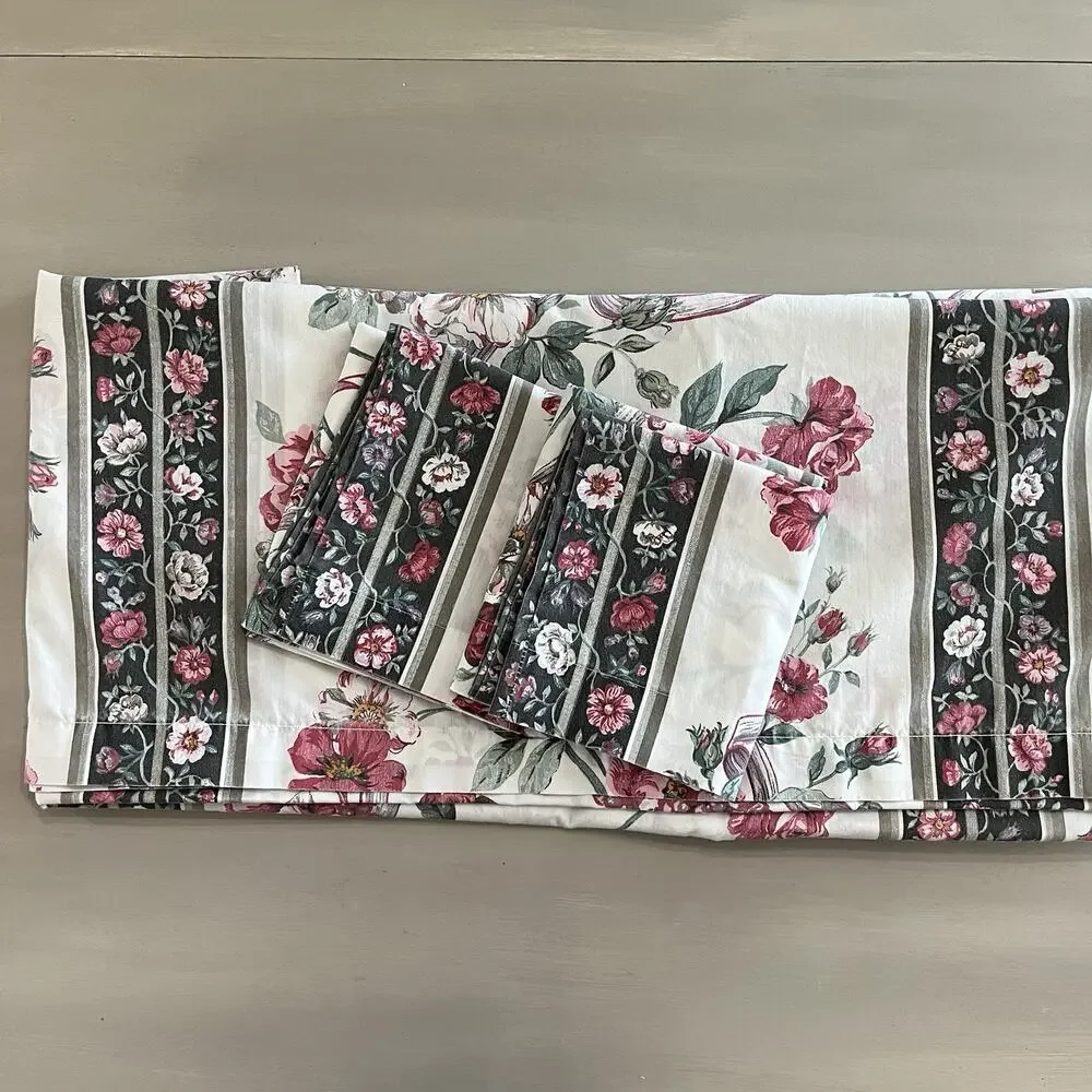 VTG Percale Thomaston Queen Flat Sheet & 2 Pillow Cases English Garden Floral - Picture 3 of 6